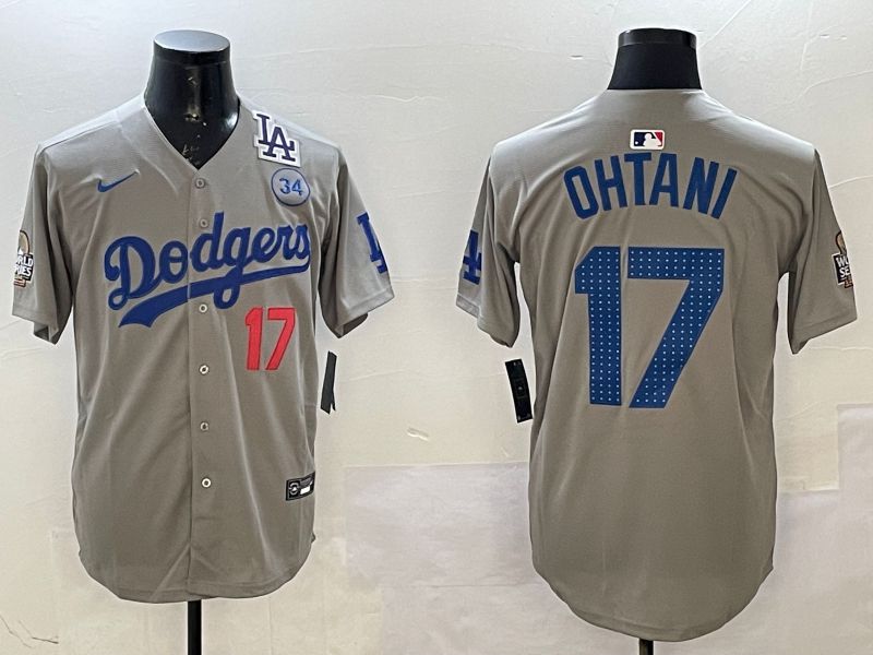 Men Los Angeles Dodgers #17 Ohtani Grey Fashion 2025 Nike MLB Jersey style 2